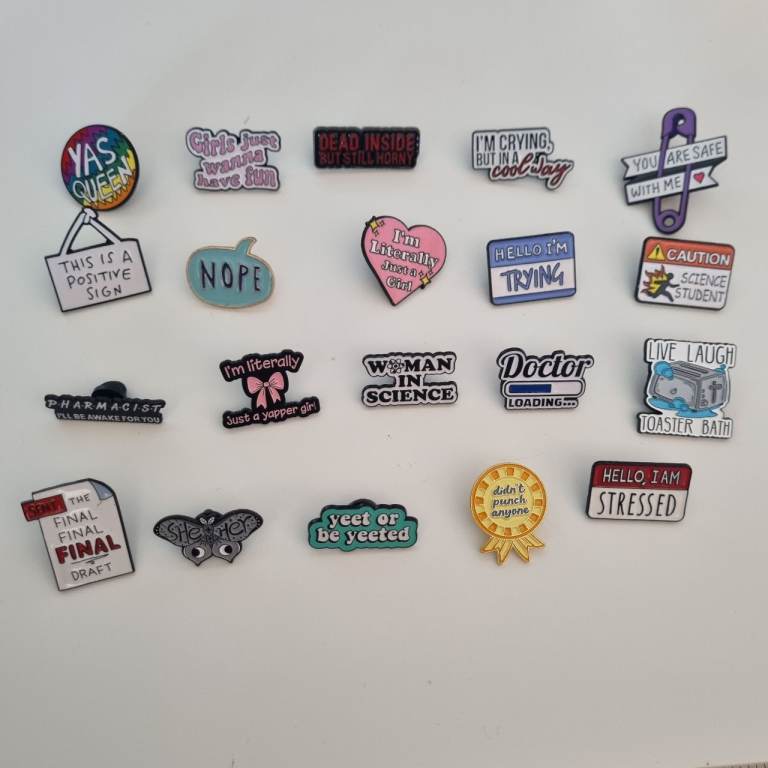 Funny Enamel Pin Badges – Meme Mental Health & More  – £1 Each