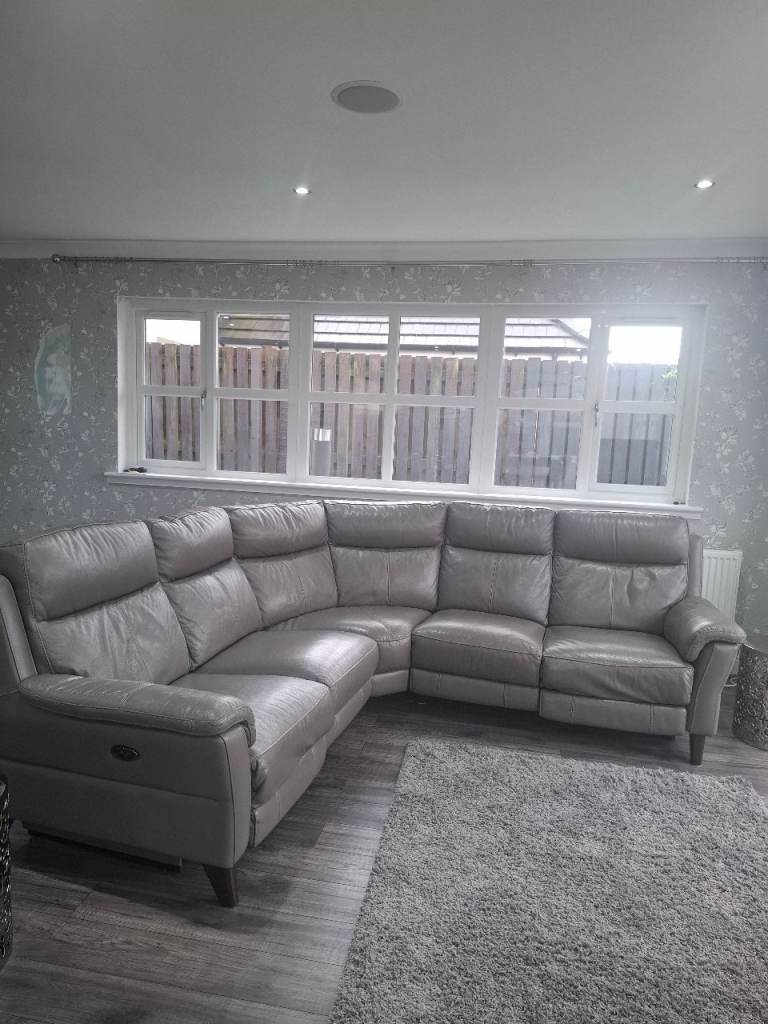 Sofology Leather Corner Sofa Fossil Grey power electric recliners and USB