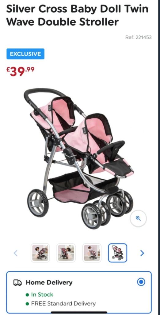 image for Silver Cross Wave Tandem Stroller Doll’s Pram 