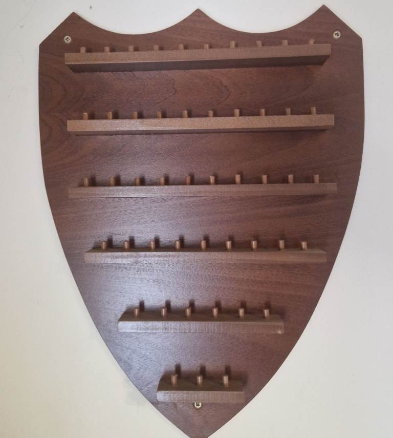 Vintage Wooden Thimble Display Rack Shield Wall Mounted Cabinet