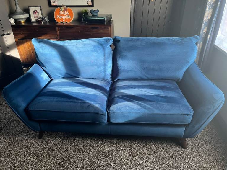 Oak Furniture Land Fern Blue Velour Sofa + Grey Sofabed Footstool