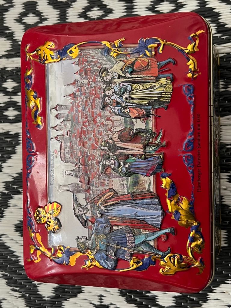 Nurnberg Gingerbread Music Box Tin - Red with Folk Art