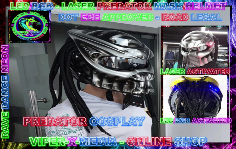 LED/RGB LASER ALIEN PREDATOR MOTORCYCLE CARBON FIBER HELMETS – RAVE/DANCE/NEON