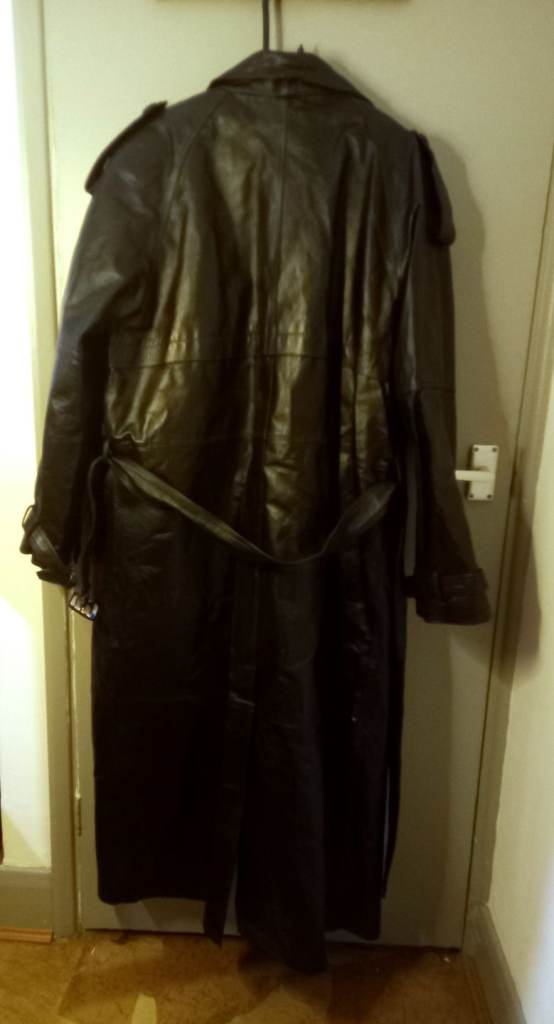 Genuine Leather Trench Coat in Black