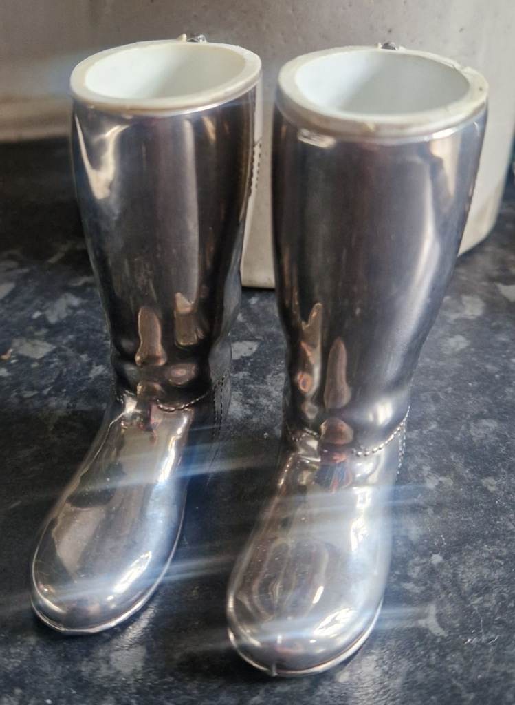 Vintage Silver Plated Riding Boot Spirit Measures Jiggers - Made in England Pair