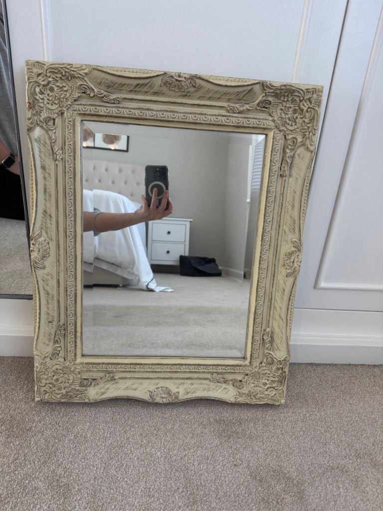 REDUCED! antique white mirror 55cm x 45cm