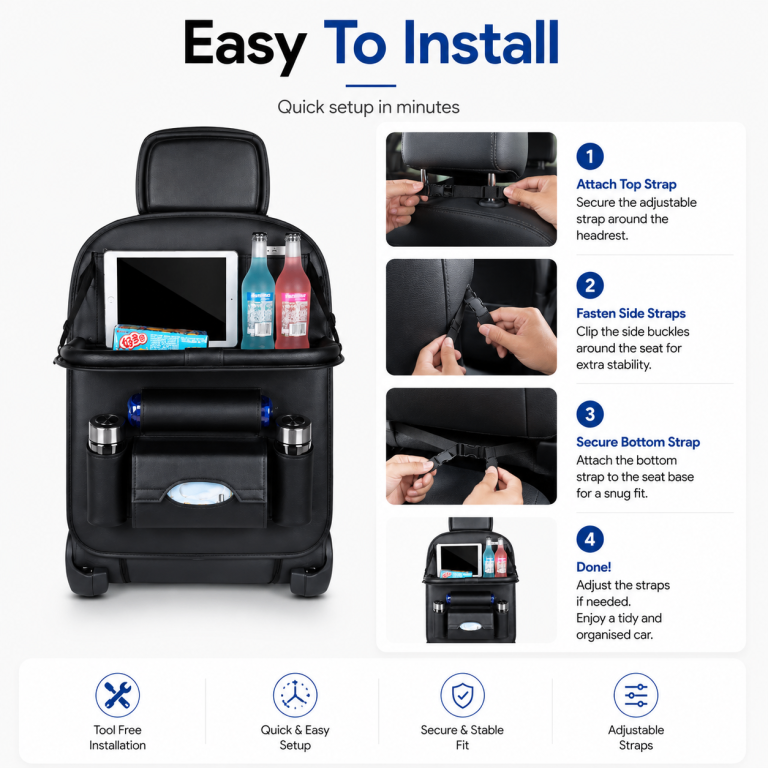 Premium Car Back Seat Organiser With Foldable Tray & Tablet Holder