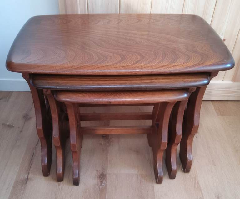 Vintage Ercol Nest of 3 Tables Golden Dawn Elm Coffee Tables