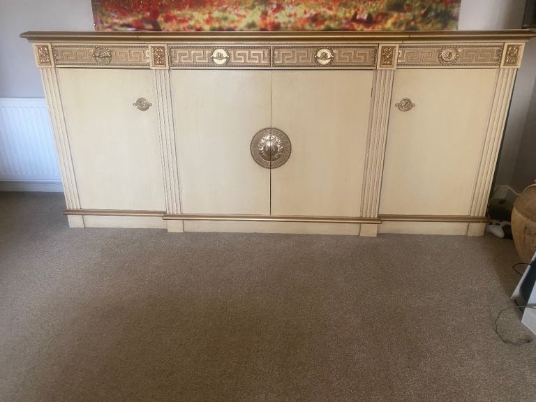 Cream and Gold Sideboard with Greek Key Design – Good Condition