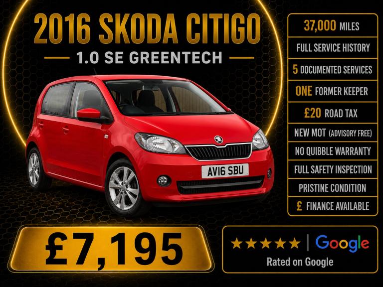 2016 Skoda Citigo 1.0 MPI 75 GreenTech SE L 5dr HATCHBACK Petrol Manual