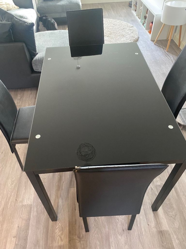 Black Glass Dining Table (4Chairs Optional)