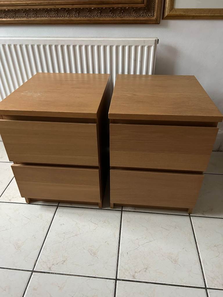 I can deliver - Good condition PAIR of IKEA MALM Chest of 2 Drawers / Bedside Cabinet in Oak