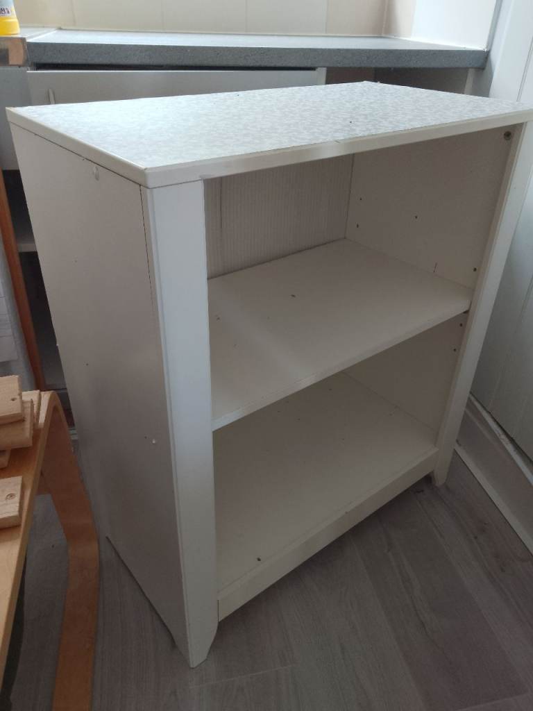 White Wooden Bookshelf with Two Shelves – Good Condition