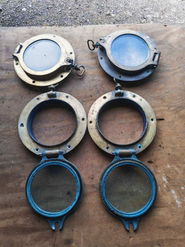 Four old Vintage boat opening Brass Portholes - Old and Rustic Condition
