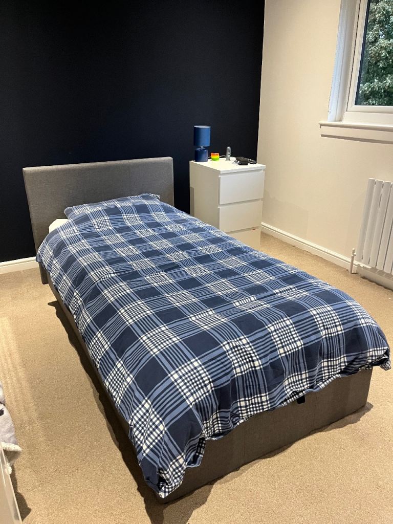 Single Ottoman Storage Bed Frame – Grey Fabric, Excellent Condition