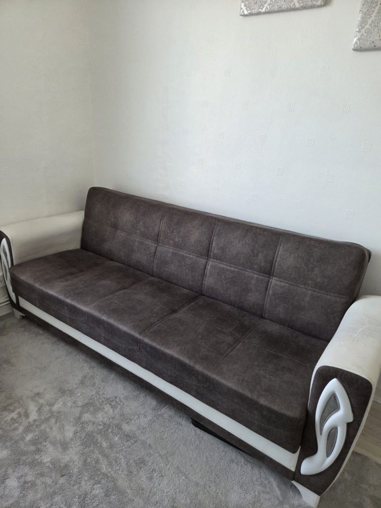 2 Sofa Beds with Storage – Dark Grey & White, Great Condition