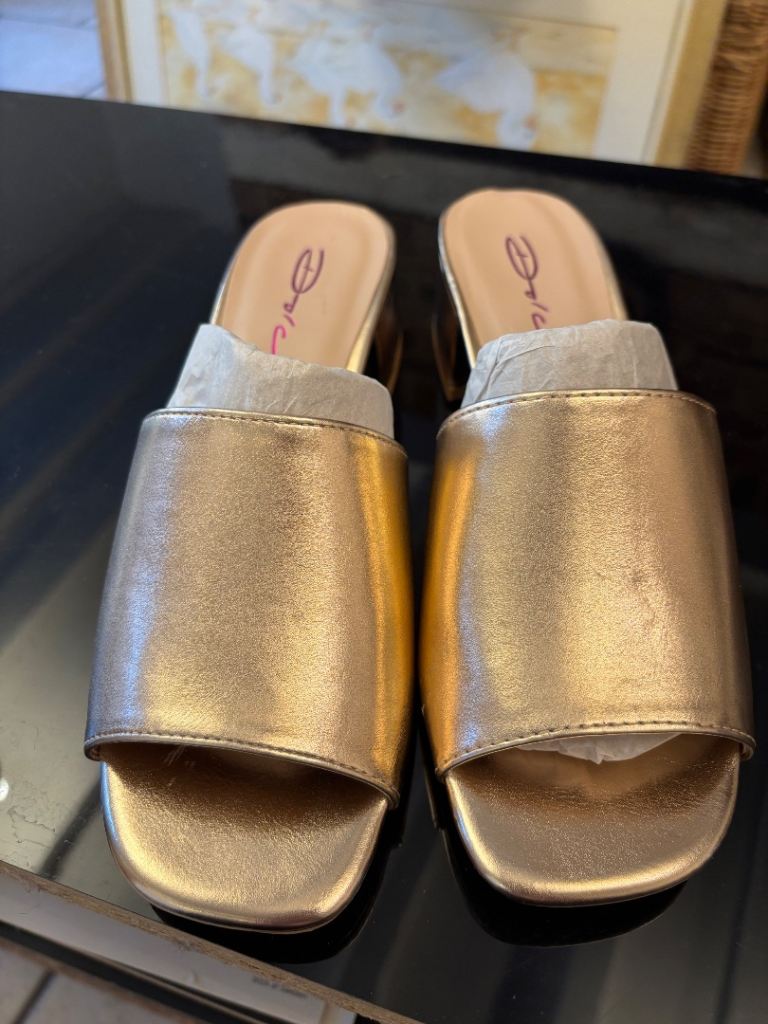 Brand New Gold Heeled Mules – Size Unknown