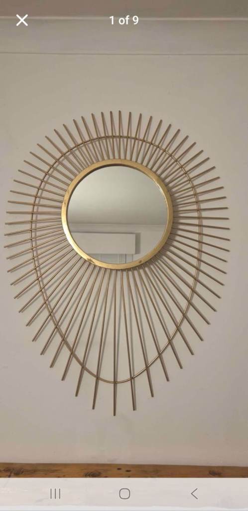 Large Valaruis Sunburst gold brass contemporary modern distressed style mirror 