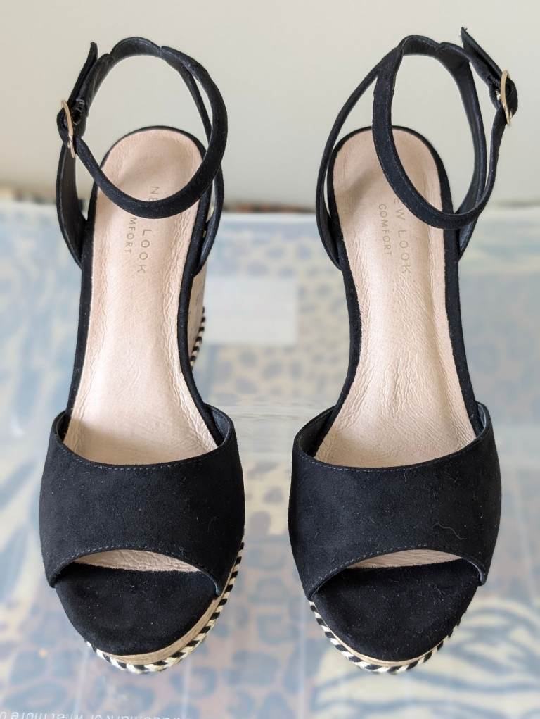 🖤 NEW LOOK COMFORT BLACK WEDGE SANDALS – UK SIZE 4 🖤