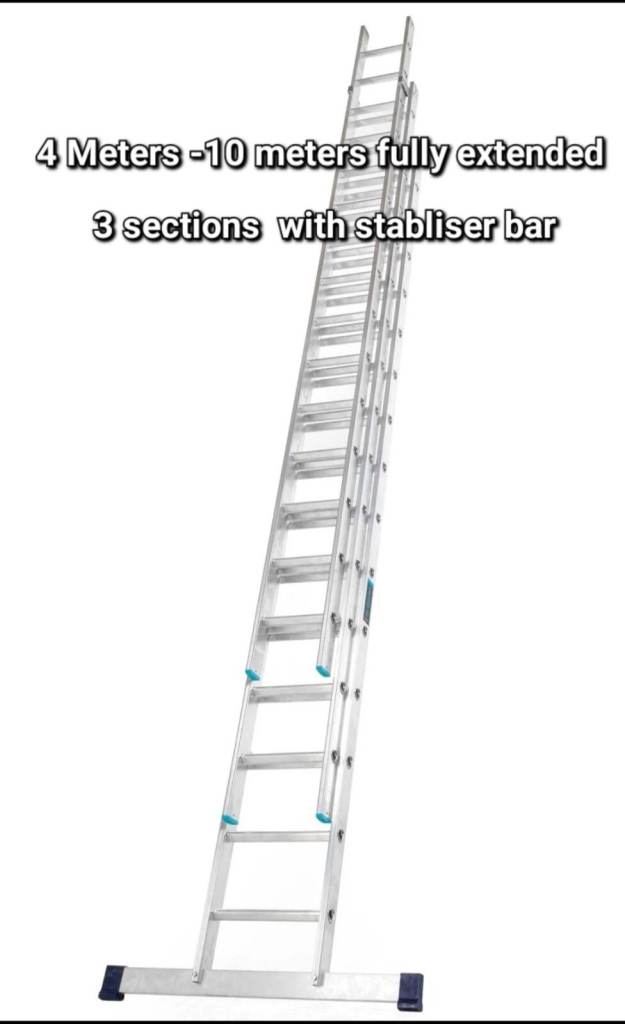 image for TB Davies Trade Ladders Triple Sections  4.0m - 10.00m with Stabiliser Bar 3 storey access.