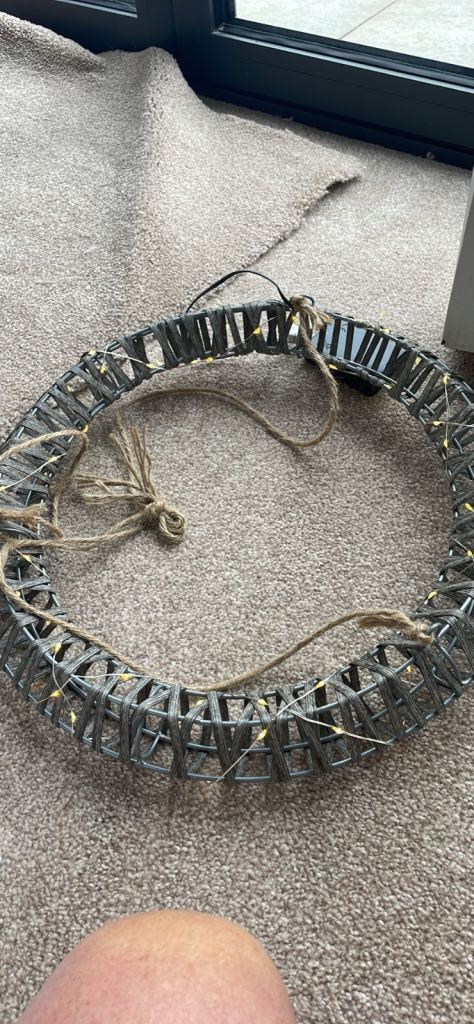 NOMA 40cm Grey Rattan Wreath with Lights – As New