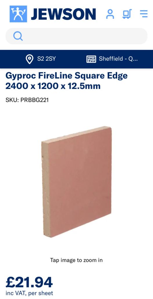 Fire proof plasterboard 