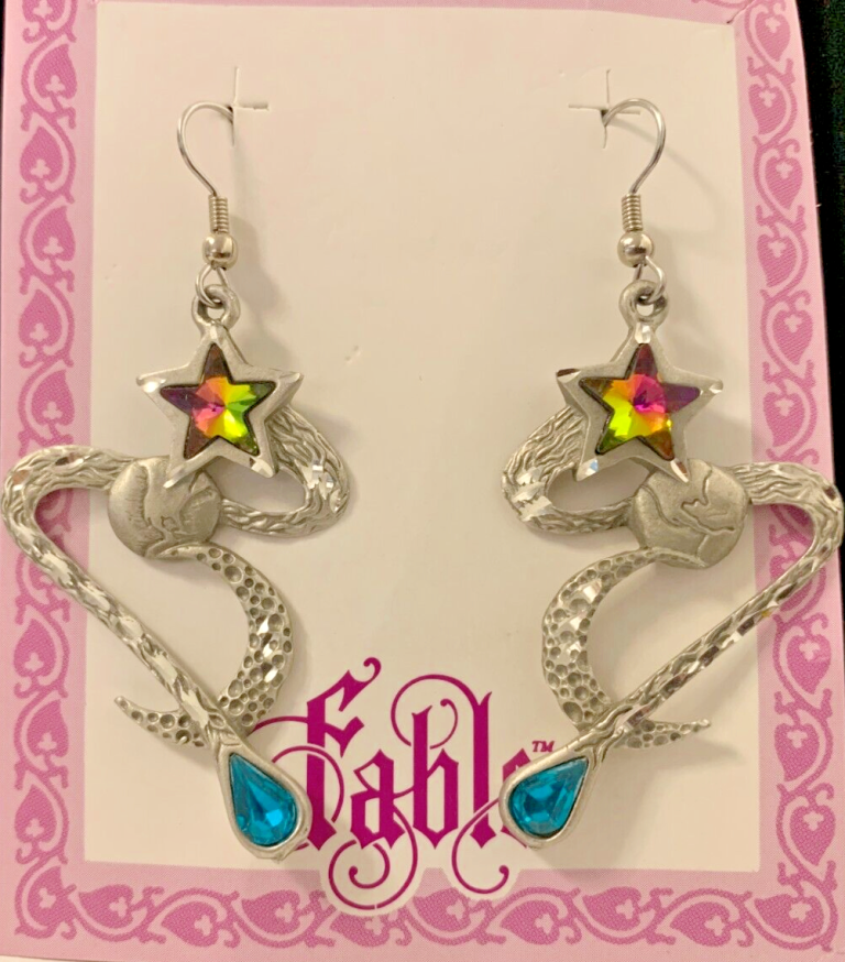 Silver & Pewter diamond cut planet & star earrings with blue/multi stones