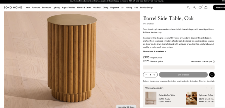 Soho home Barrel Side Table, Dark Oak