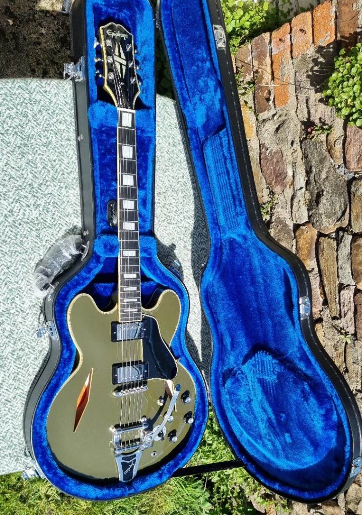 Epiphone Shinichi Ubukata ES-355 Semi-Acoustic Electric Guitar - Olive Green, Gibson p'up