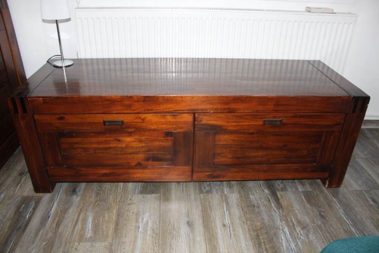 Rustic Solid Wood Large Tv Stand with Storage W158xD55xH52