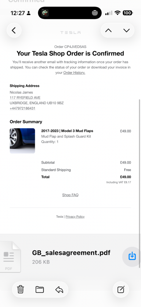 Tesla model 3 2017-2023 mud flaps