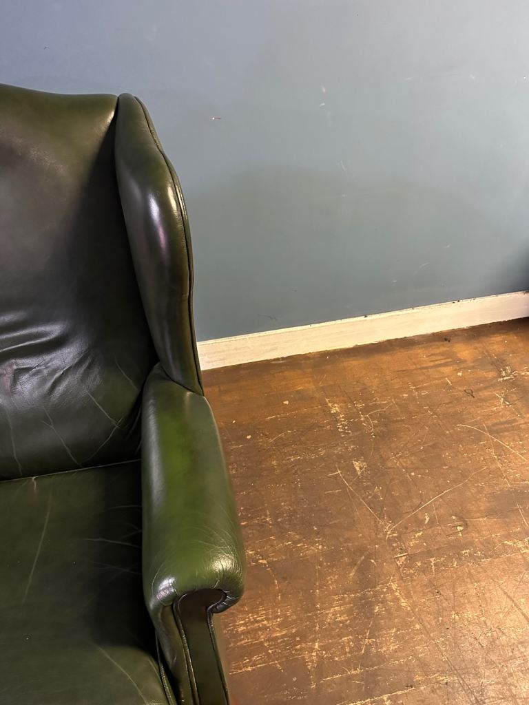 Superb green leather chesterfield Queen Anne armchair Uk delivery 
