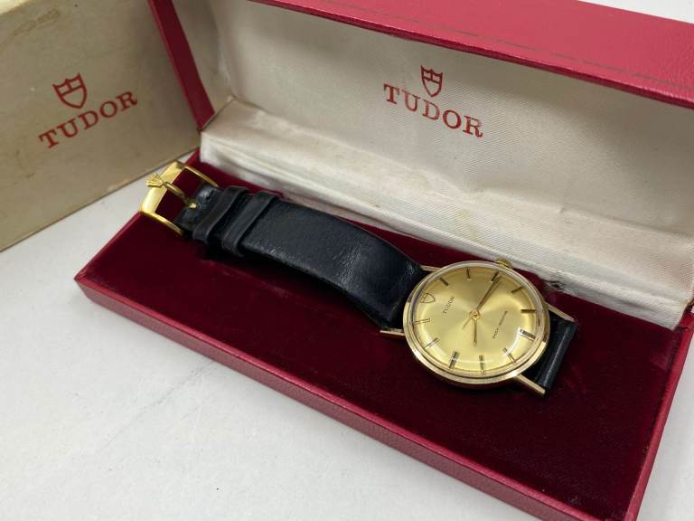 Vintage 9k 9ct Solid Gold Tudor R-olex Mens Watch + Boxes, Strap and Buckle