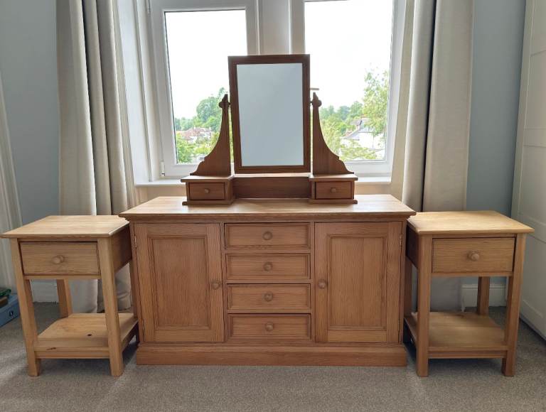 Solid pine dressing table with detachable mirror and 2 matching bedside tables - £250 ONO