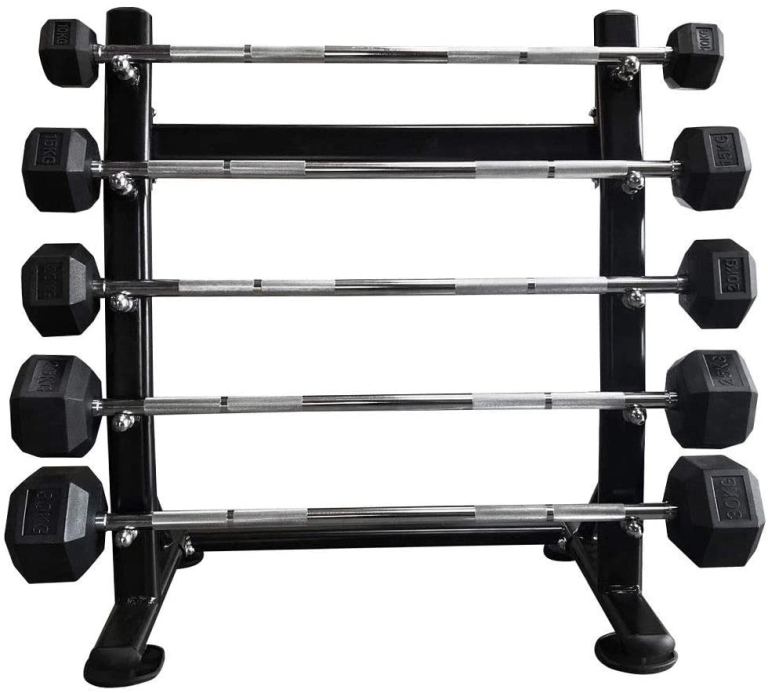 FXR Sports 10kg - 30kg Hex Rubber Barbell Bar Gym Free Weights & Rack