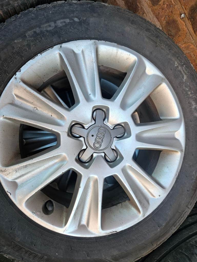 Audi a1 alloy wheels and tyres set 4 in silver  5 stud fitment  selling separately 15in 