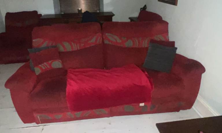 Red fabric sofa recliner 