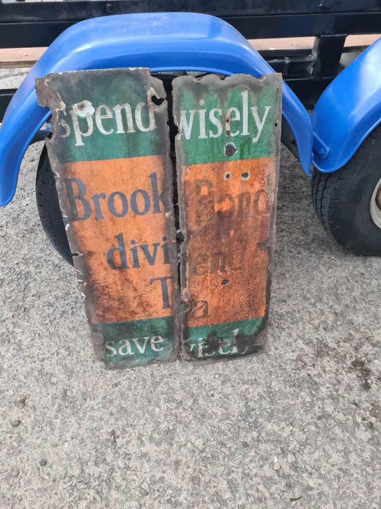 Pair of Vintage 'Spend Wisely' Tea Advertising Signs