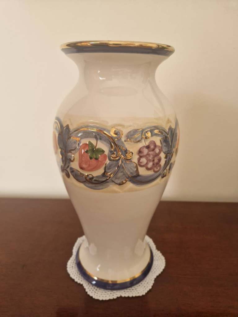 Vintage Portuguese Hand-Painted Art Pottery Vase by Cercadia