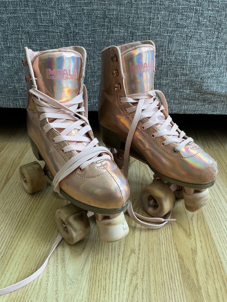 Impala Women’s Quad Skates Marawa Rose Gold Holographic Vegan Roller Skates UK 6