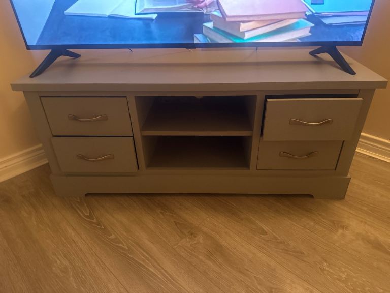 Grey TV Unit with Drawers and Shelves – Good Condition