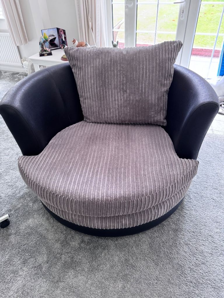 Lovely Large Grey Swivel Cuddle Chair