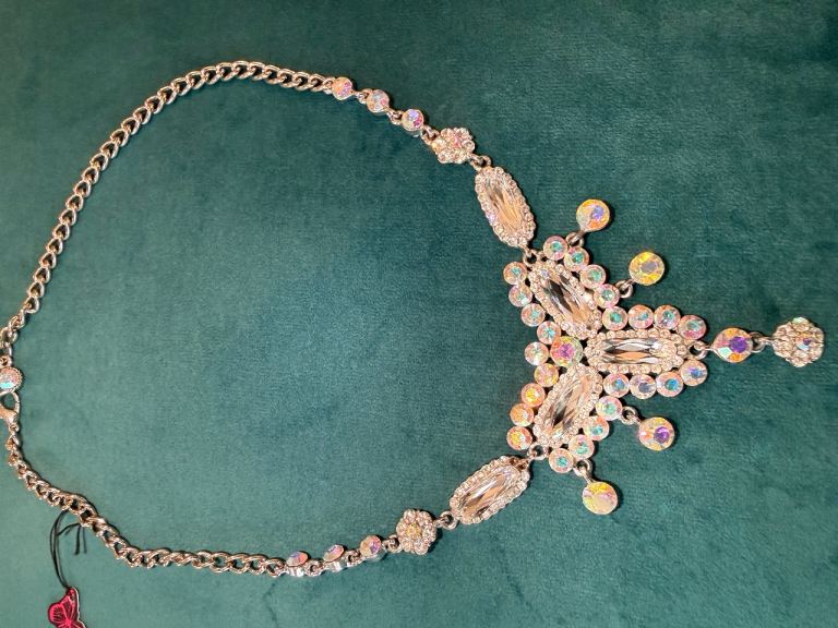 Silver plated necklace with multiple diamond effect gemstones