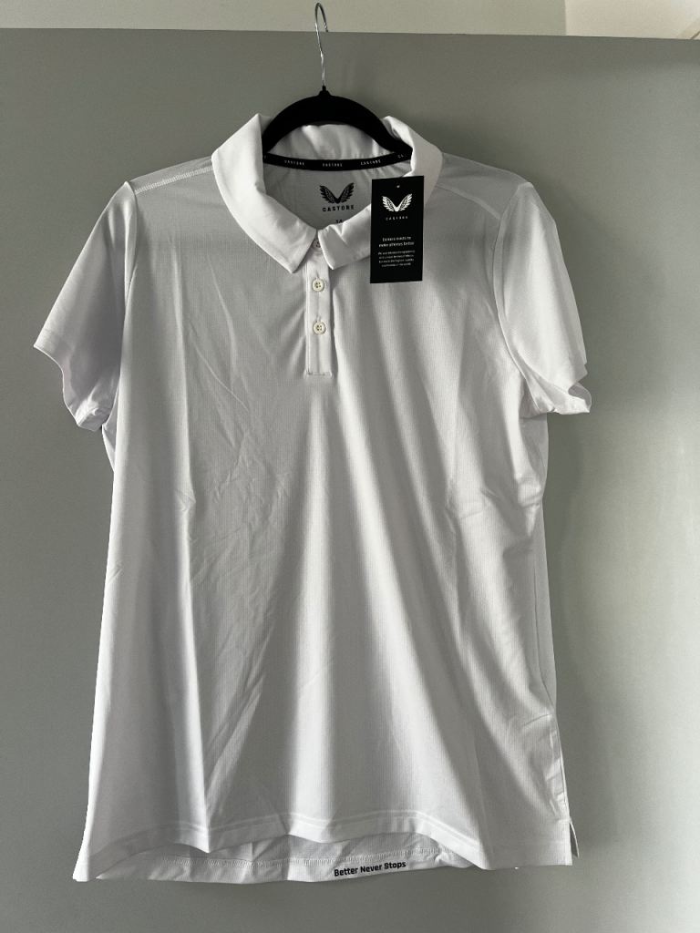 Castore Cricket SS Polo Tech Womens Size 14 – White, Brand New with Tags