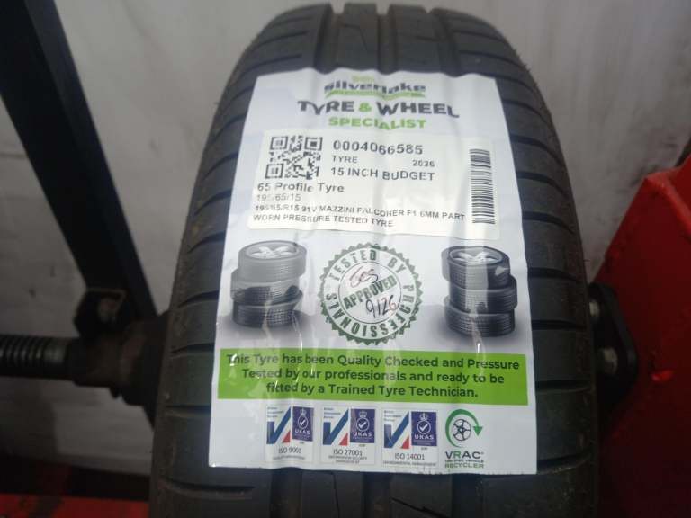 195/65/R15 91v Mazzini Falconer F1 6mm Part Worn Pressure Tested Tyre
