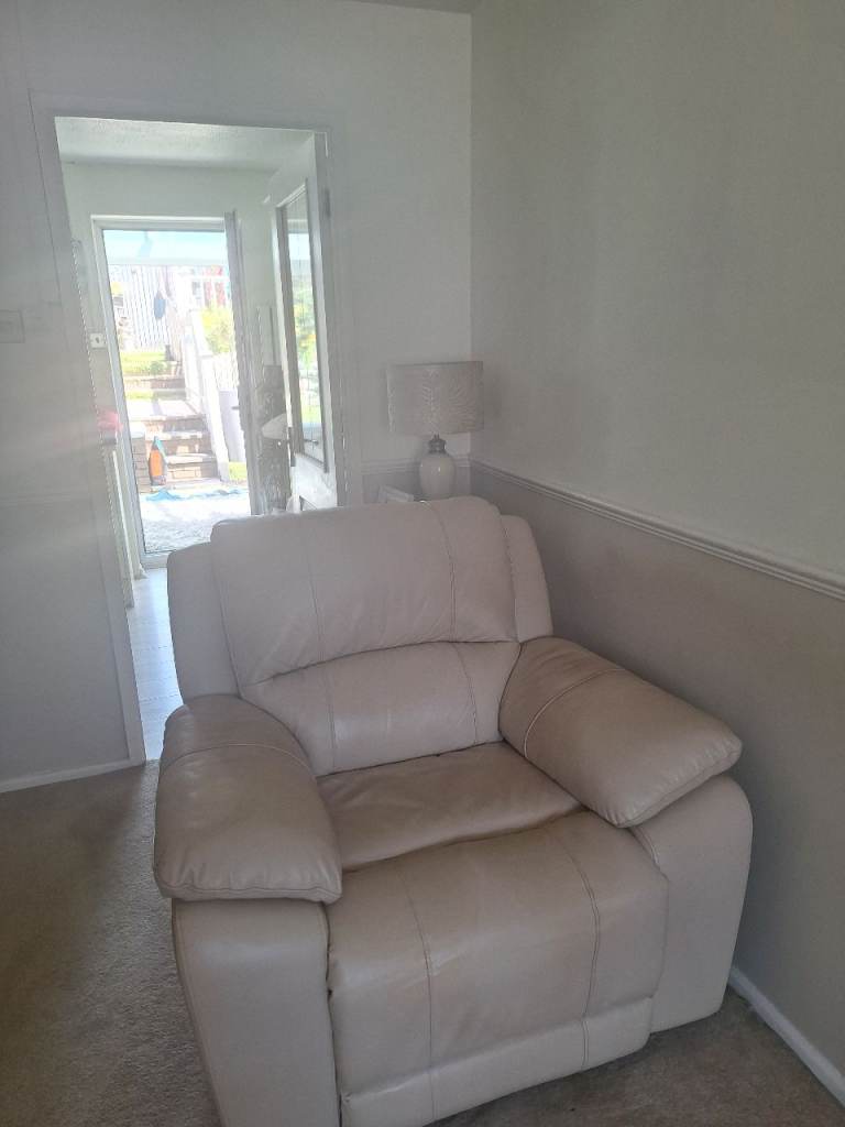 Cream leather electric recliner chair