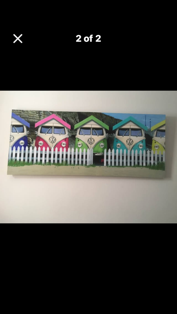 Fun VW Camper Van Beach Huts Canvas Wall Art