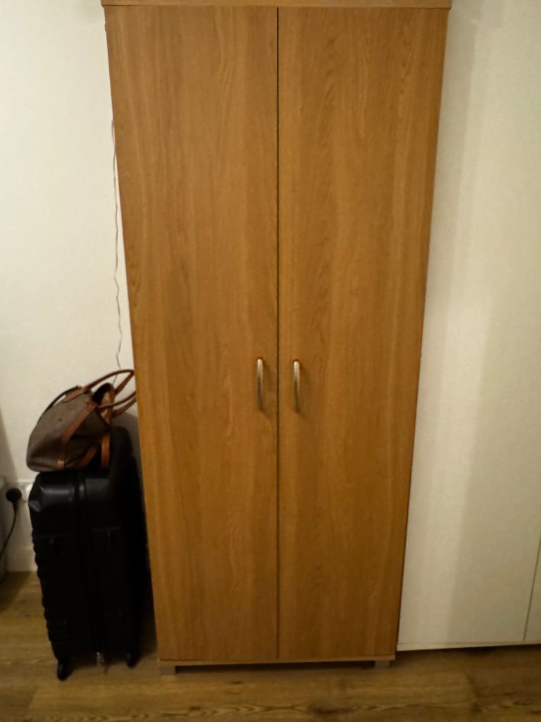 2x identical Wardrobes with Shelves – Light Brown, Good Condition