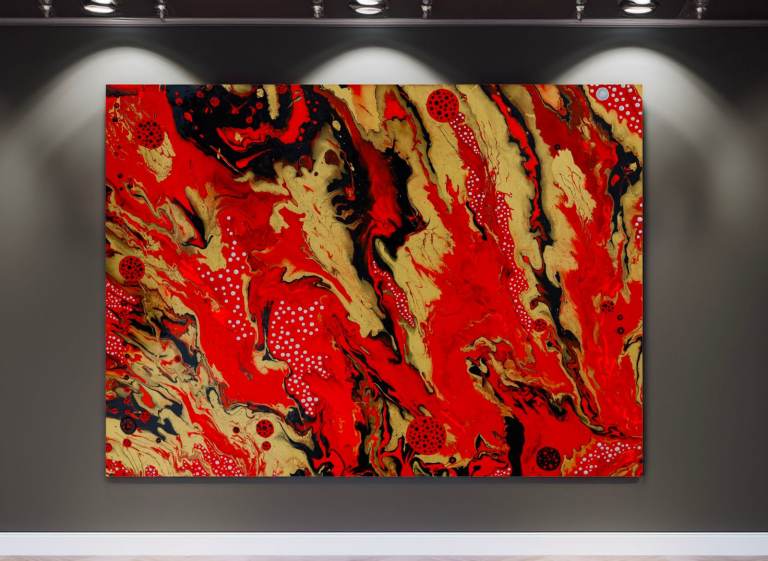 Abstract acrylic fluid, textured painting on canvas.