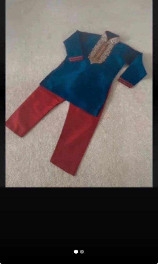 NEW Raw silk beautiful embroidery work Kurta pyjama in blue and red.size 3/4